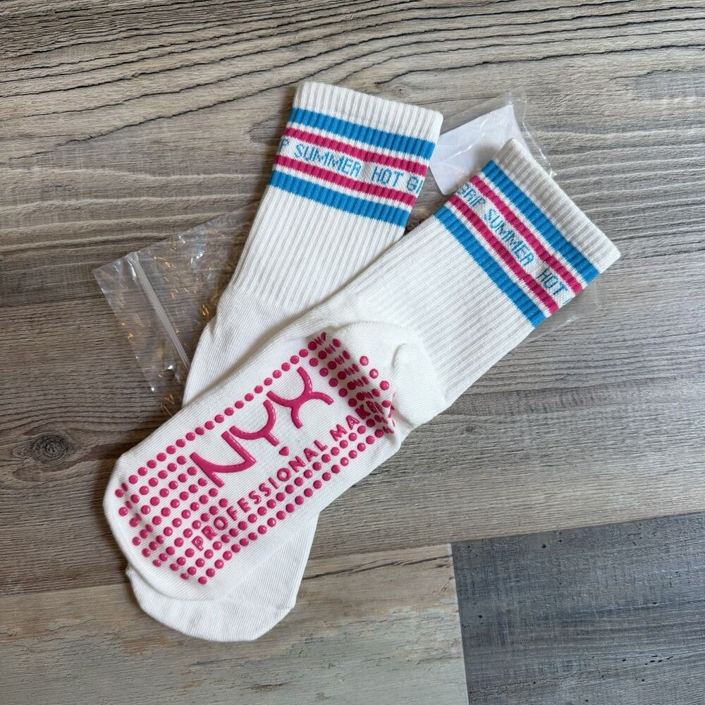 NYX Professional Makeup Hot Grip Summer Crew Grip Socks White Pink Blue